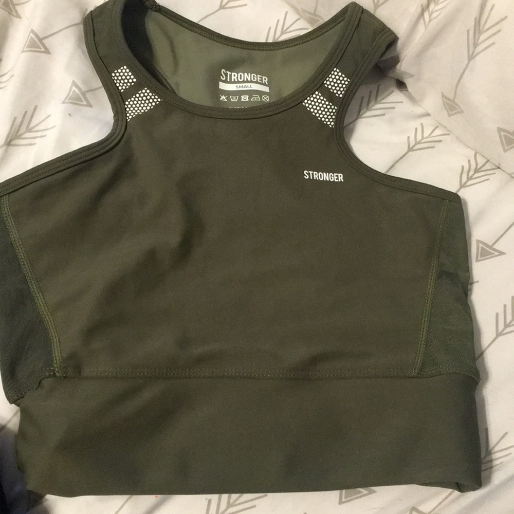 STRONGER label crop top sports bra olive green